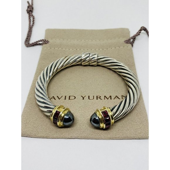 David Yurman 9.5mm Cable Hematite Pink Tourmaline L14K Gold Hinged  Bracelet 7” - Picture 9 of 9